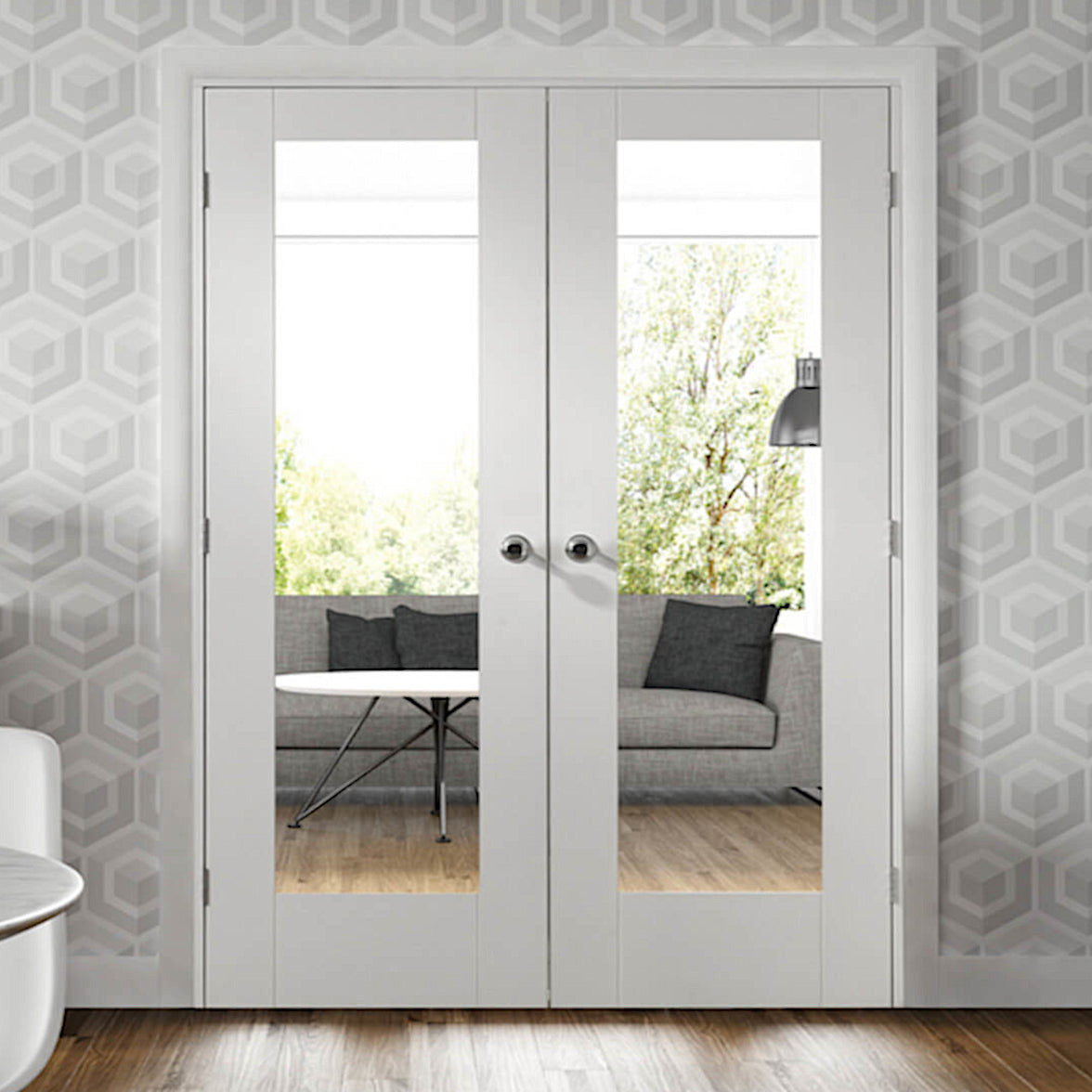 Pattern 20 Glazed French Doors White Primed