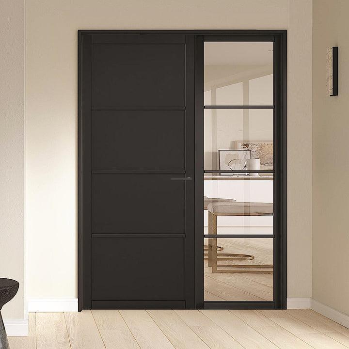 Black Soho 4P/4L Industrial Style Offset French Doors with Side Panel 