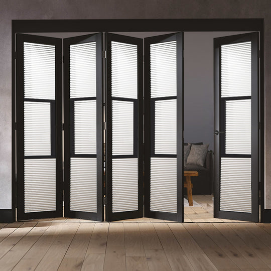 Black Tribeca 5 Door Industrial Style Folding Doors with Reeded Glass
