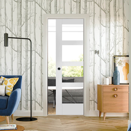 Shaker 4 Light White Glazed Fire Rated Pocket Door System