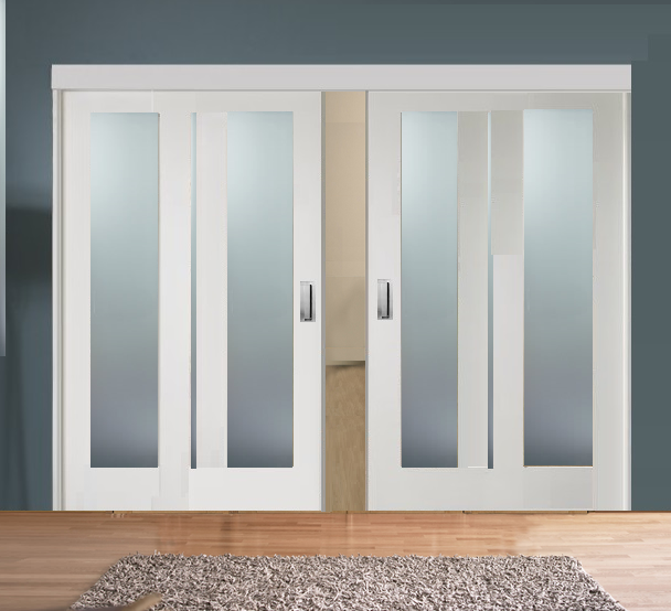 Sliding Room Divider with White Obscure Glazed Doors