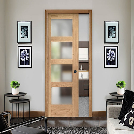 Shaker 4 Light Obscure Glazed Fire Pocket Door System