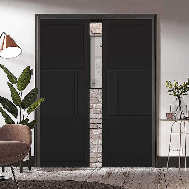 Black Tribeca 3 Panel Pocket Door System