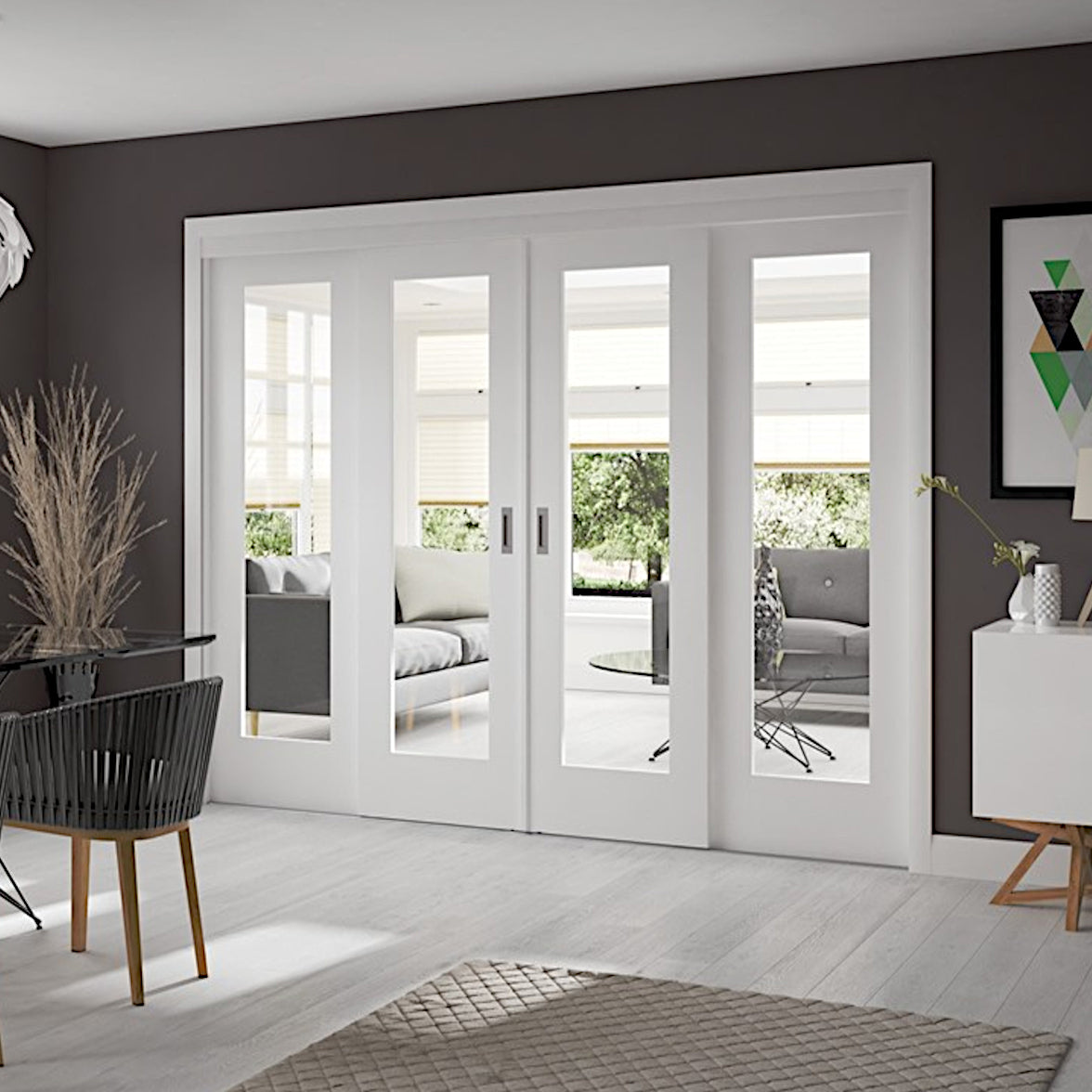 Buy Sliding French Doors with White Pattern 10 Clear Glazed Doors