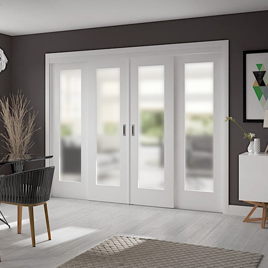 Sliding Room Divider with White Obscure Glazed Doors