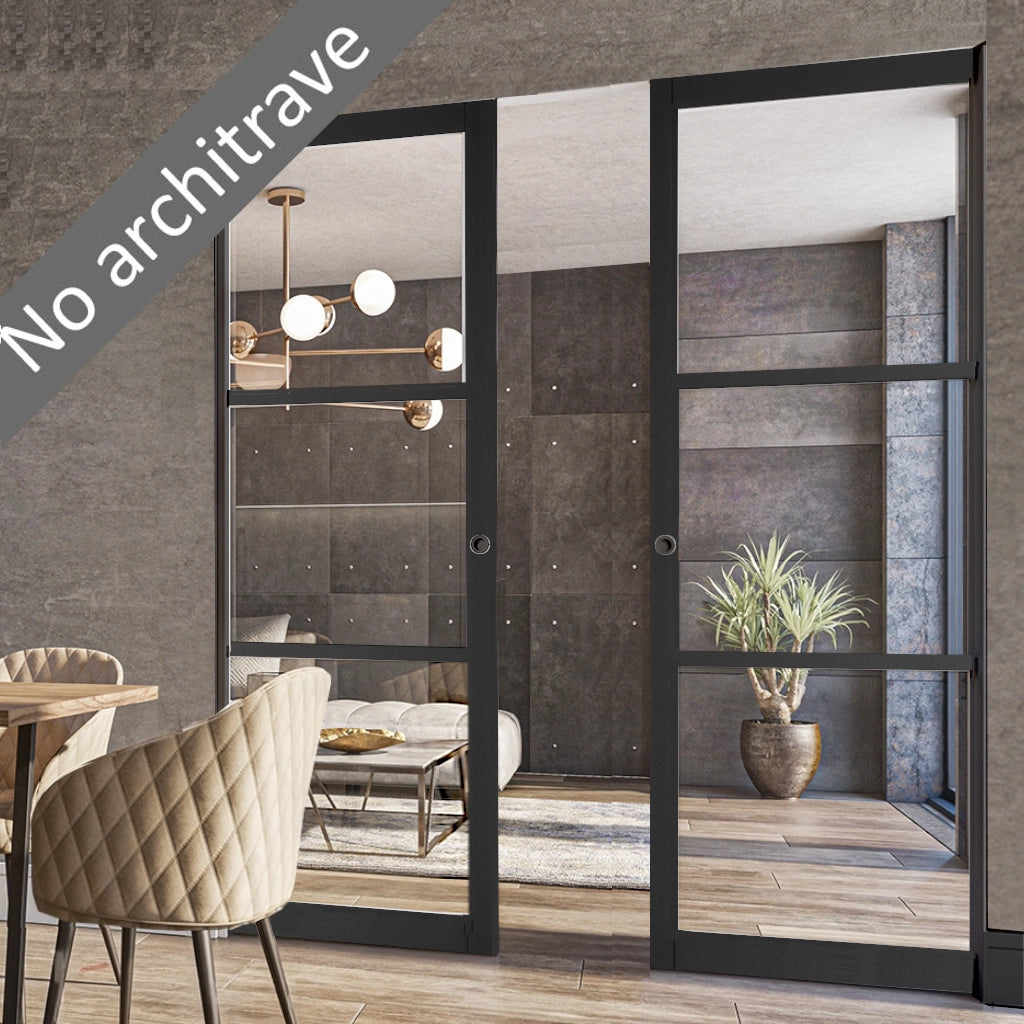 Black Industrial Style Double Flush Pocket Door Sets