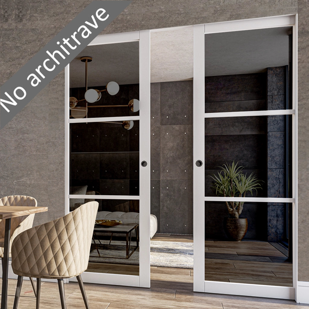 White Industrial Style Double Flush Pocket Door Sets