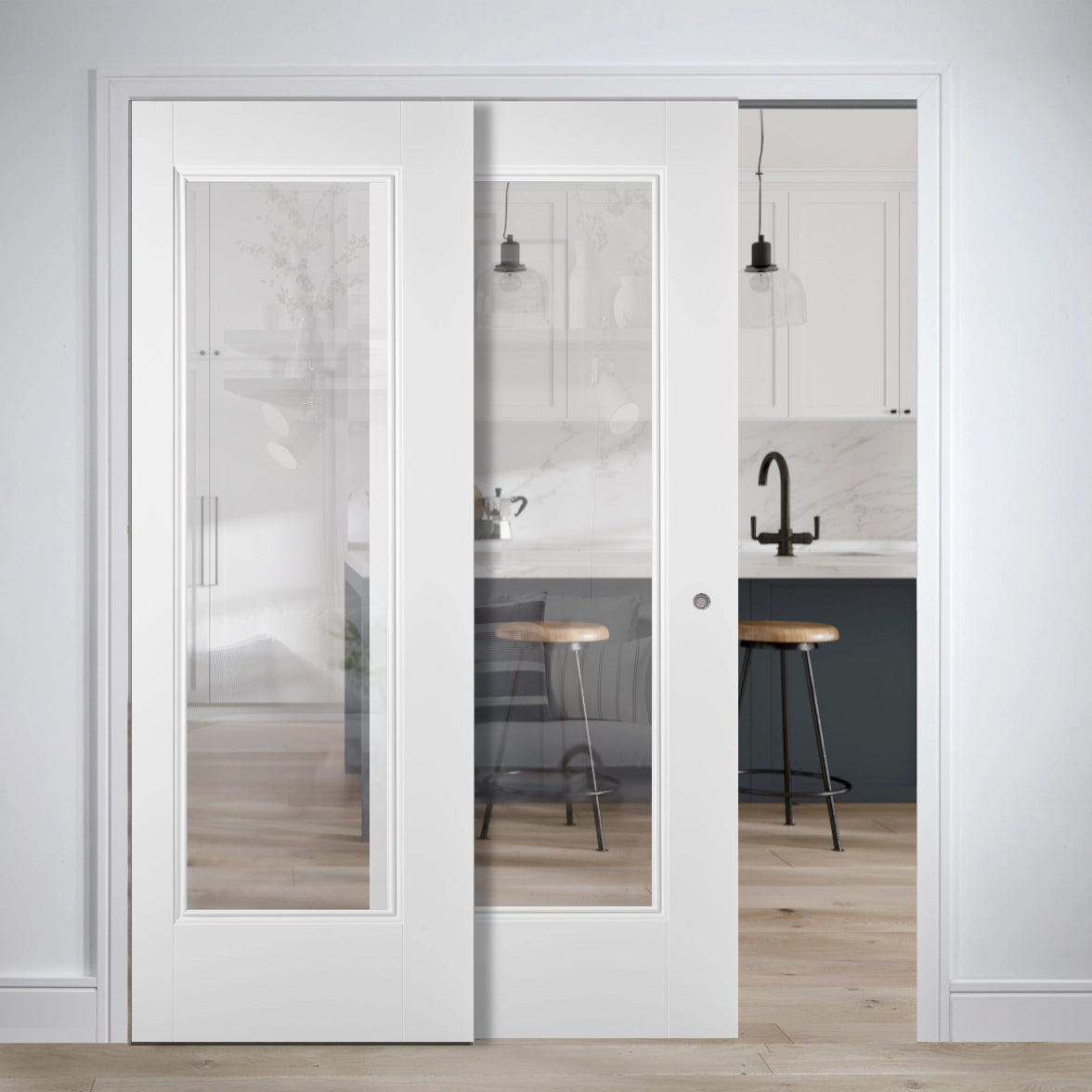 White Telescopic Pocket Doors