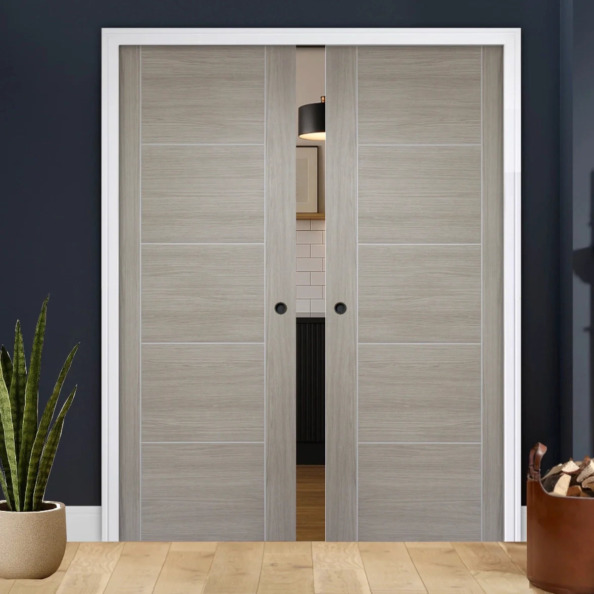 Grey Double Pocket Doors