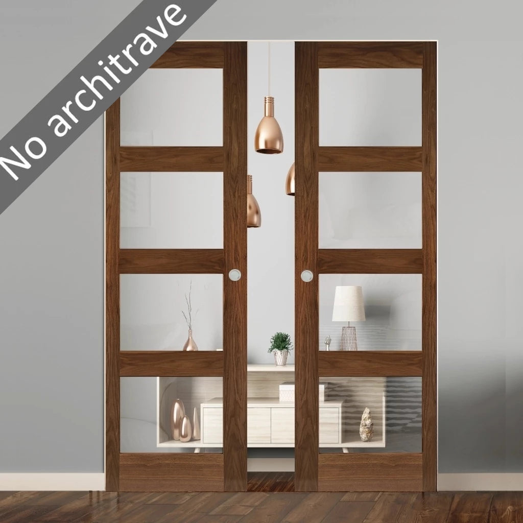 Walnut Double Flush Pocket Door Sets