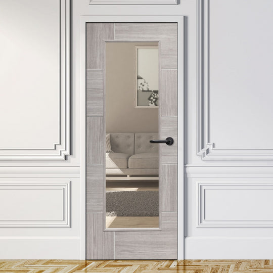 White Grey Laminate Ravenna with Clear Glass Door