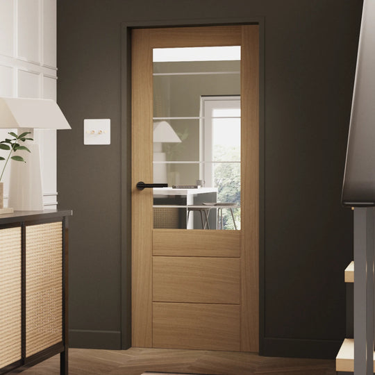 Palermo Essential Oak 2XG Internal Door with Clear Etched Glass