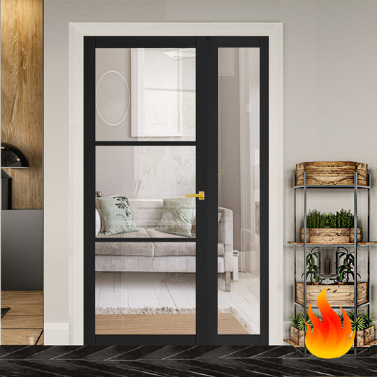 Industrial Style Extra Slim 3L Fire Door with Fixed Sidelight + Frame