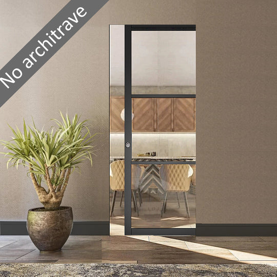 Black 3L Clear Glazed Flush Pocket Door Set