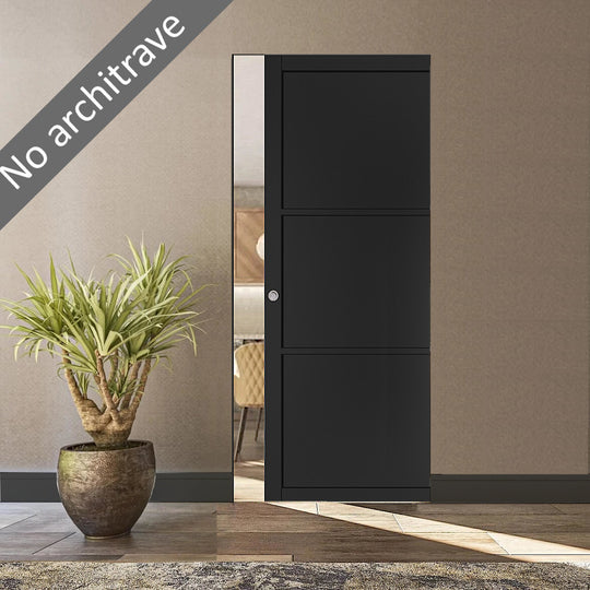 Black 3 Panel Flush Pocket Door Set