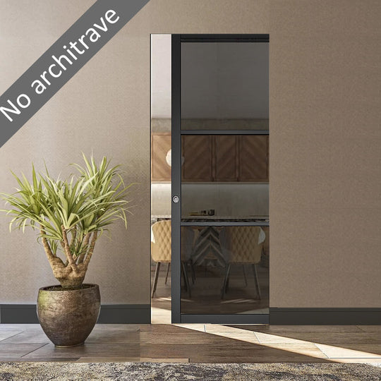 Black 3L Tinted Glazed Flush Pocket Door Set