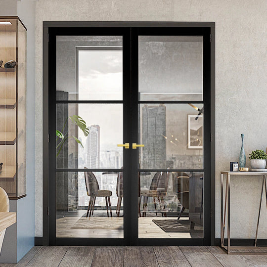 Black 3L Clear Glazed Custom Made Industrial Style Door Pair