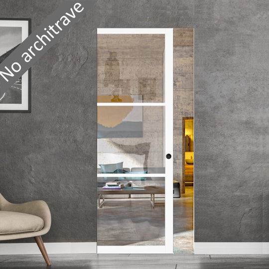 3L White Clear Glazed Flush Pocket Door Set