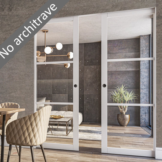 White 3L Clear Glazed Double Flush Pocket Door Set