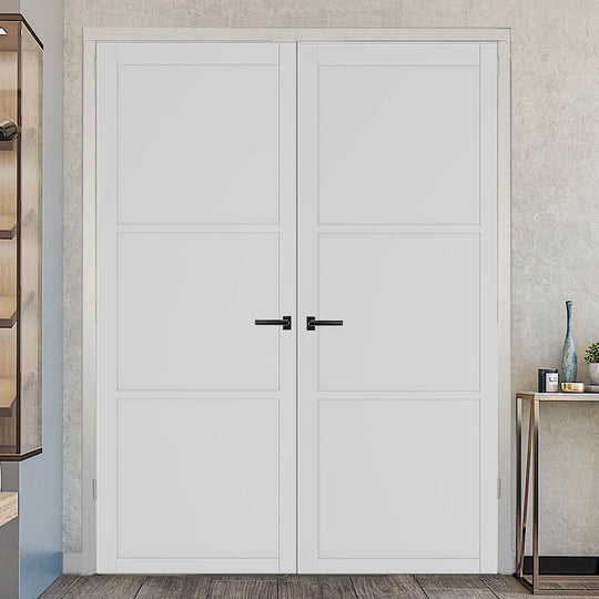 3 Panel White Custom Made Industrial Style Door Pair