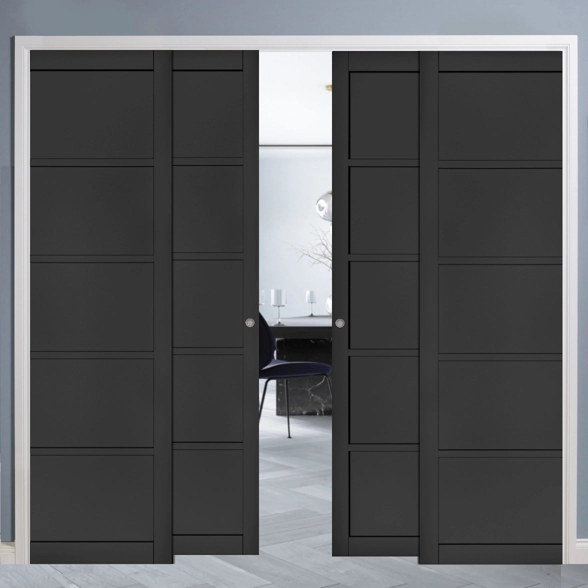 Black 5 Panel 4 Door Telescopic Pocket Door System – Emerald Doors