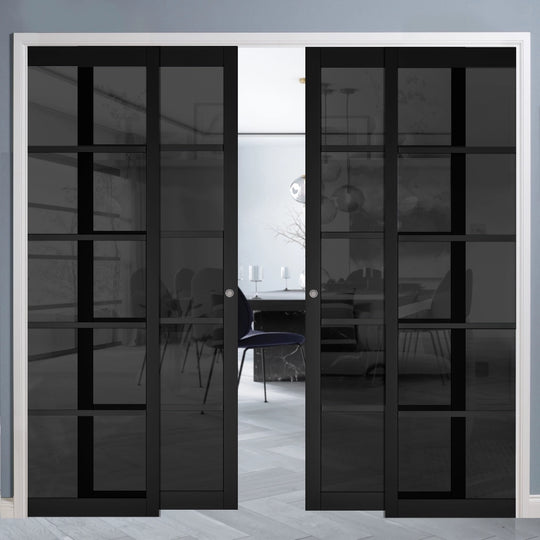 Black 5L Tinted Glazed 4 Door Telescopic Pocket Door System