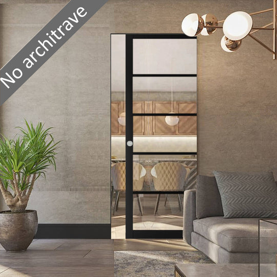 Black 5L Clear Glazed Flush Pocket Door Set