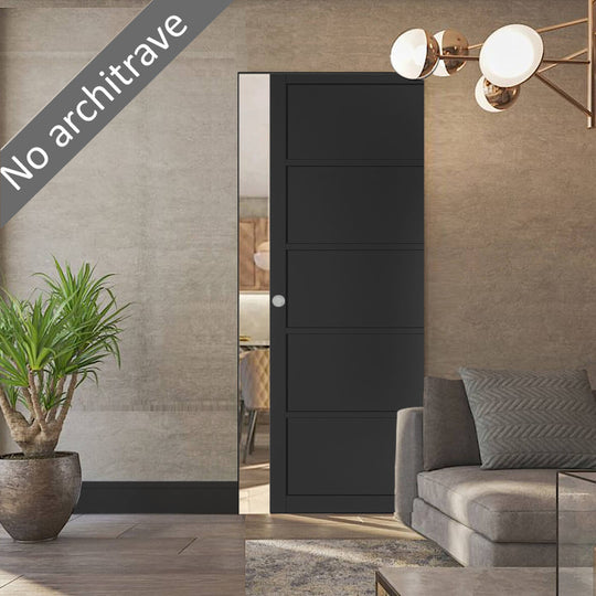 Black 5 Panel Flush Pocket Door Set