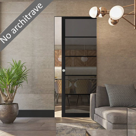 Black 5L Tinted Glazed Flush Pocket Door Set