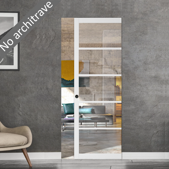 5L White Clear Glazed Flush Pocket Door Set