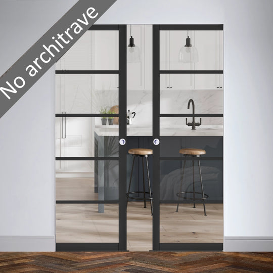 Black 5L Clear Glazed Double Flush Pocket Door Set
