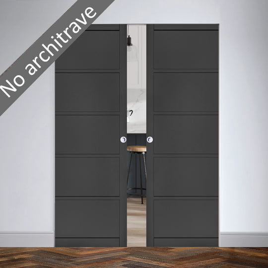 Black 5 Panel Double Flush Pocket Door Set