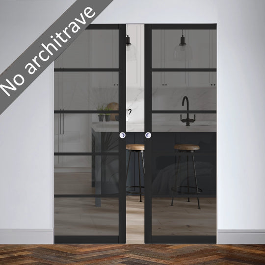 Black 5L Tinted Glazed Double Flush Pocket Door System