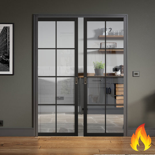 Industrial Style Extra Slim 8L Fire Rated Double Pocket Door Set