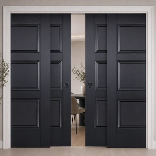 Amsterdam Black 4 Door Telescopic Pocket Door System