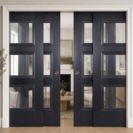 Amsterdam Black Clear Glazed 4 Door Telescopic Pocket Door System
