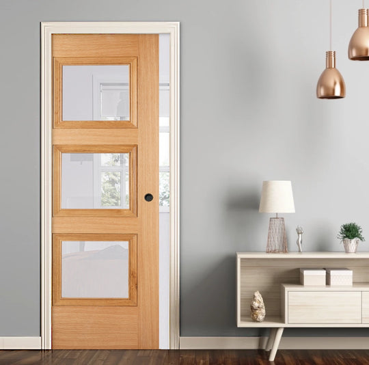 Amsterdam Clear Glazed Oak Pocket Door Set