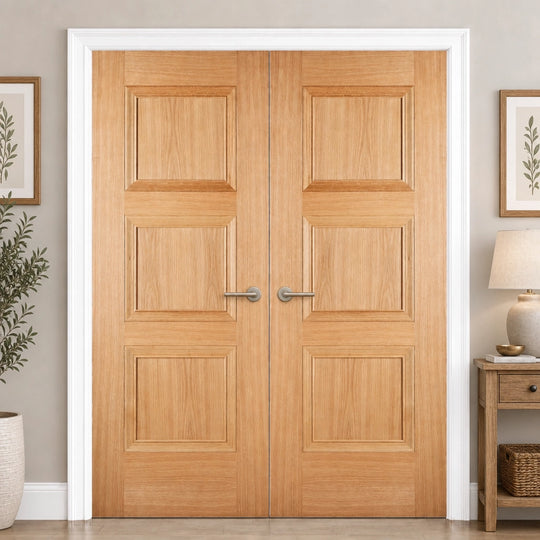 Amsterdam 3 Panel Oak Fully Finished Door Pair