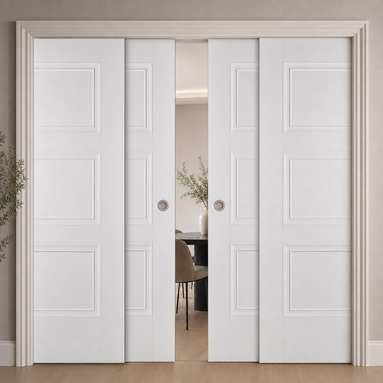 Amsterdam 3 Panel White 4 Door Telescopic Pocket Door System