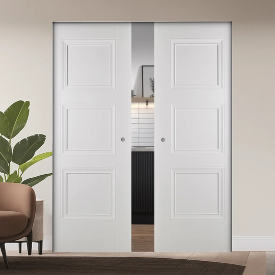 Amsterdam White Double Flush Pocket Door Set