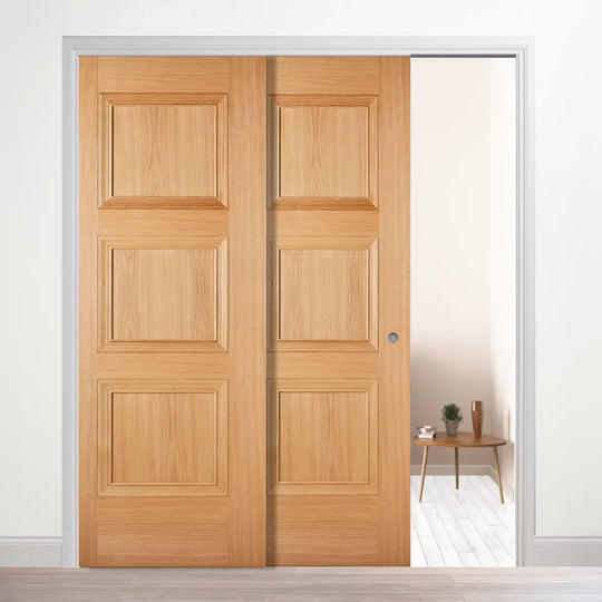Amsterdam 3 Panel Oak Telescopic Pocket Door System