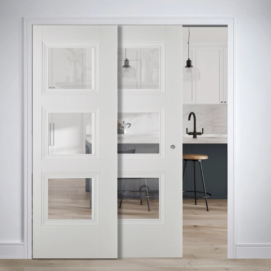 Amsterdam 3L White Glazed Telescopic Pocket Door System