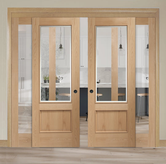 Andria Oak Glazed Room Divider with Side Panel