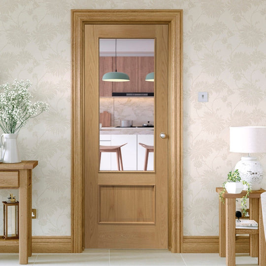 Custom Made Andria Oak Clear Glazed Door with Raised Mouldings