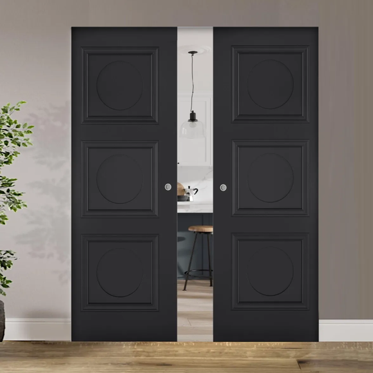Antwerp Black Double Flush Pocket Door Set