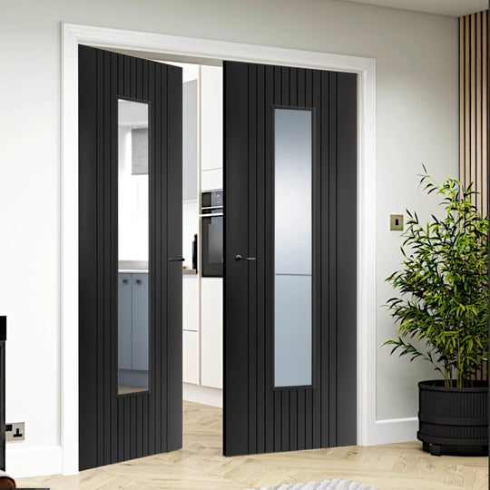 Aria Black Clear Glazed Internal Fluted Door Pair