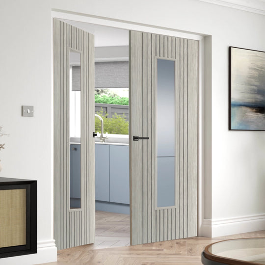 Aria Grey Clear Glazed Internal Fluted Door Pair