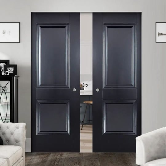 Arnhem Black Double Flush Pocket Door Set