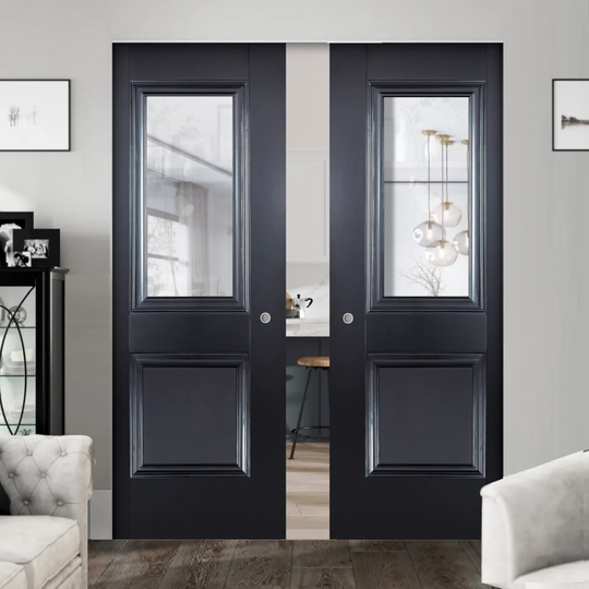 Arnhem Black Clear Glazed Double Flush Pocket Door Set