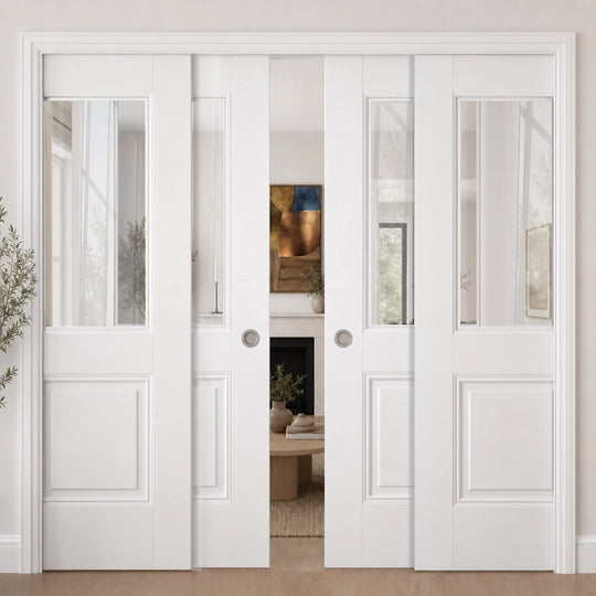 Arnhem 1L 1P White Glazed 4 Door Telescopic Pocket Door System